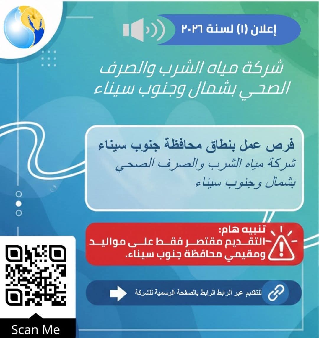 وظائف حكومية وظائف شركة مياه الشرب والصرف الصحى للمؤهلات العليا والدبلومات 2026 