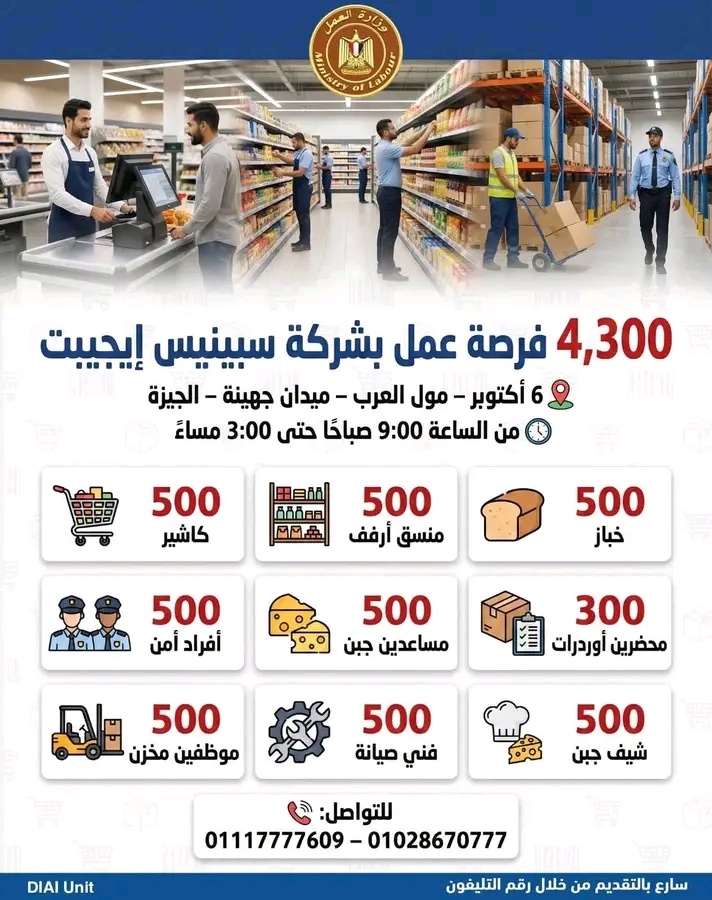 4300 فرصة عمل أعلنت عنها وزارة العمل للمؤهلات العليا والدبلومات 2026 